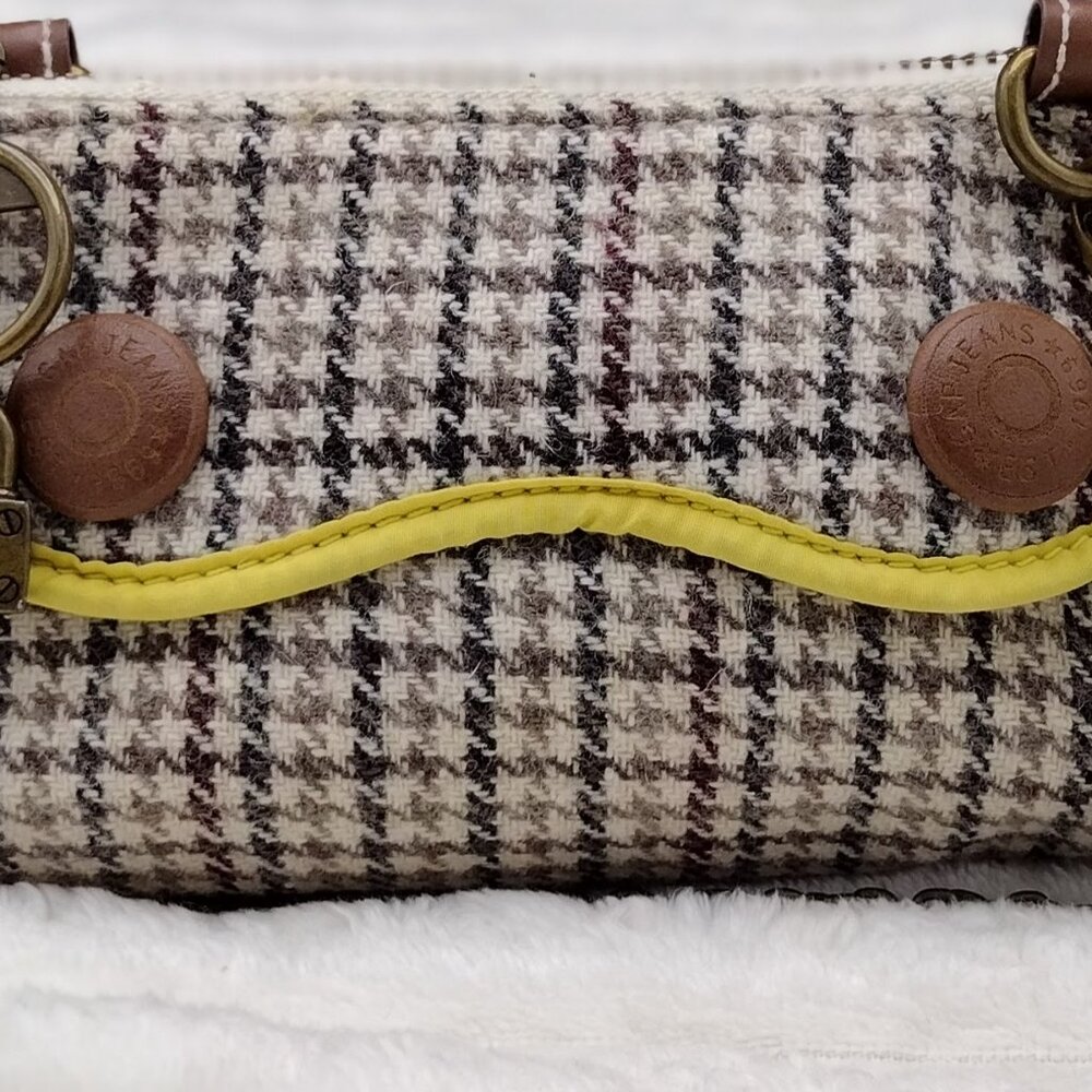 GAP Y2K Tweed Mini Shoulder Bag | Retro Houndstooth Yellow Trim Purse - Picture 2 of 12